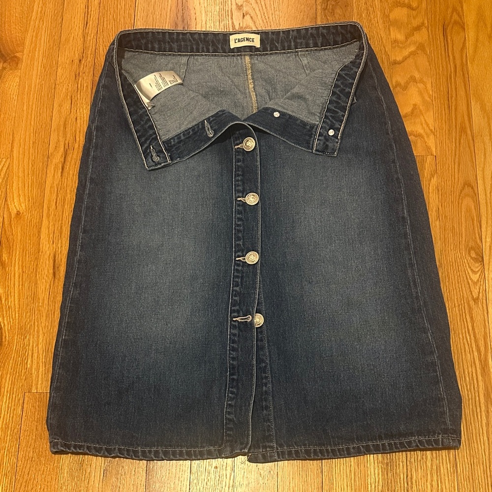 L'AGENCE Dark Denim Button-Front Skirt